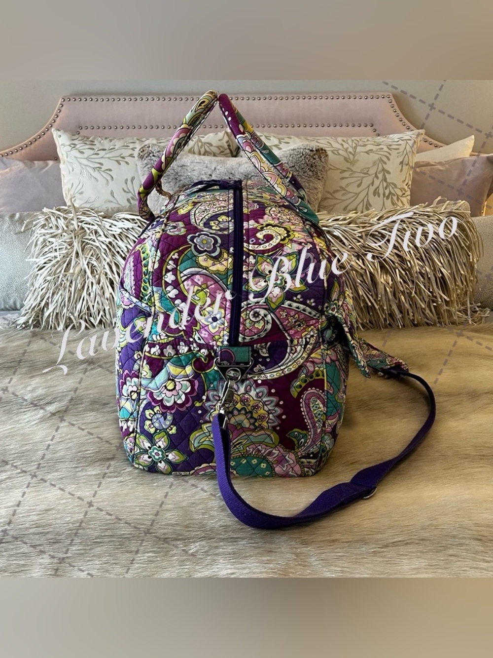 VERA BRADLEY Heather 2013 Grand Travelers Bag Purple Green Paisley Bandolier Y2K - Picture 9 of 15